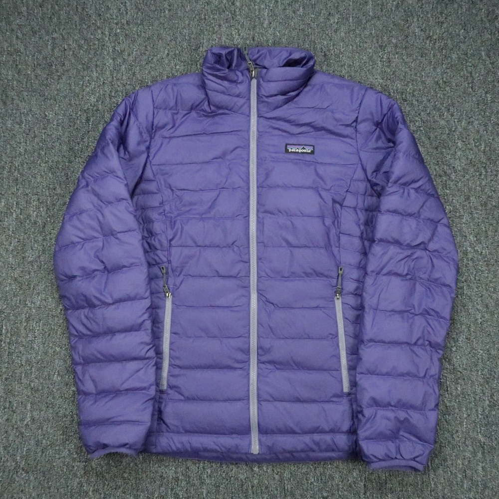 Patagonia Jacket Womens Small Purple Down Sweater Full Zip Pockets Puffer Hiking